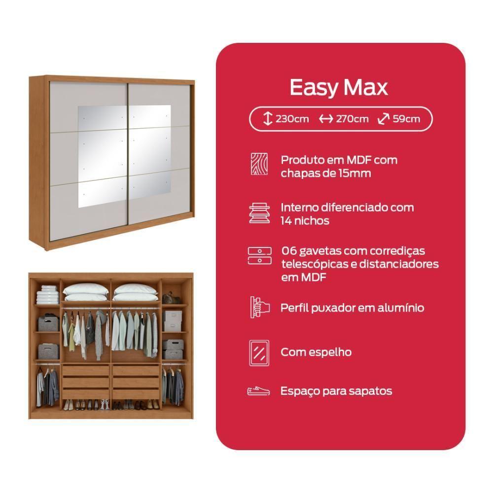 Guarda-roupa Casal 100% Mdf 2 Portas 6 Gavetas Easy Max Com Espelho Amendoa/off White - 6