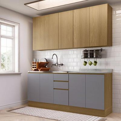 Cozinha Compacta 4 Pçs Tampo 200cm Slim Luciane Móveis Freijó/freijó Brasil/cinza Puro