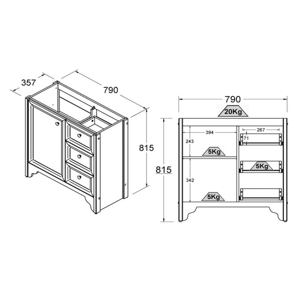 Gabinete Armário Banheiro Ditália 1 Porta 3 Gavetas Bn-05 Branco - 3