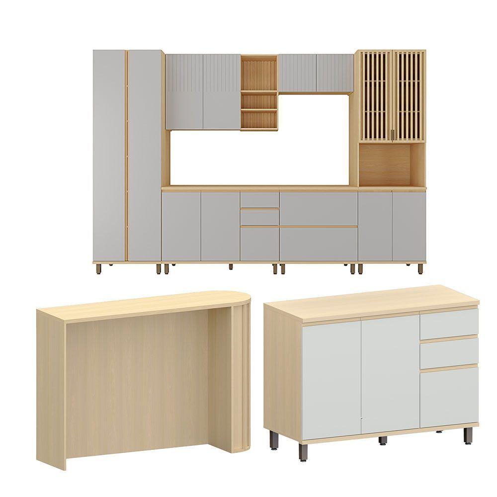 Cozinha Completa 6 Pçs Espaço Micro-ondas E Tampo 340cm Carvalho/cinza Cristal - 2