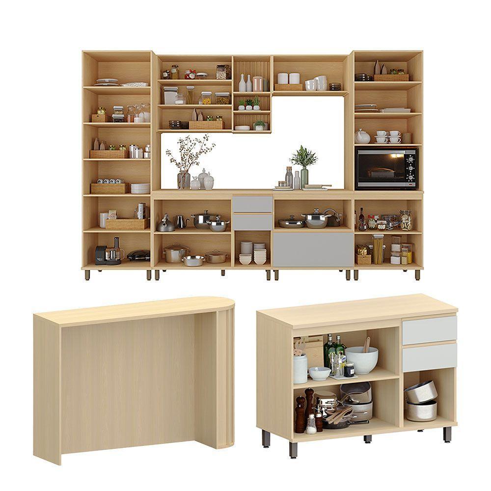 Cozinha Completa 6 Pçs Espaço Micro-ondas E Tampo 340cm Carvalho/cinza Cristal - 3