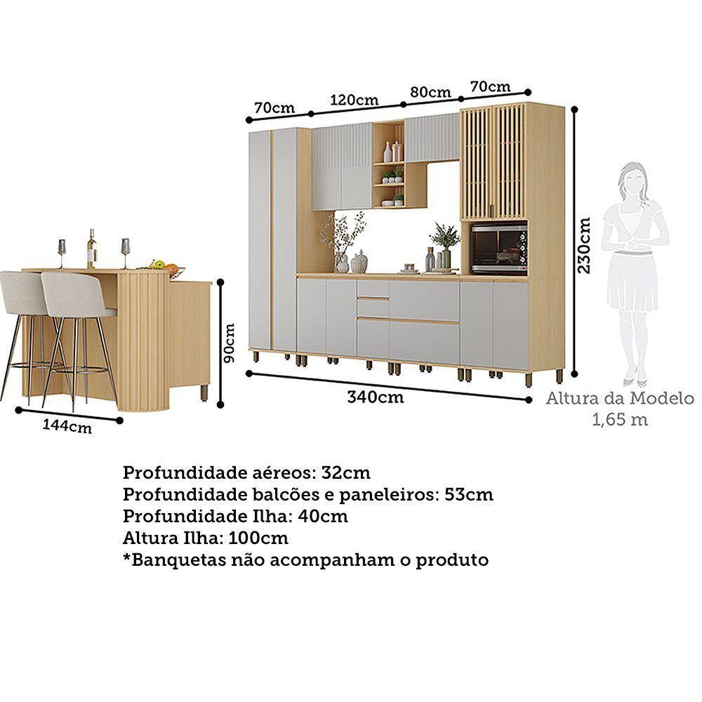 Cozinha Completa 6 Pçs Espaço Micro-ondas E Tampo 340cm Carvalho/cinza Cristal - 4