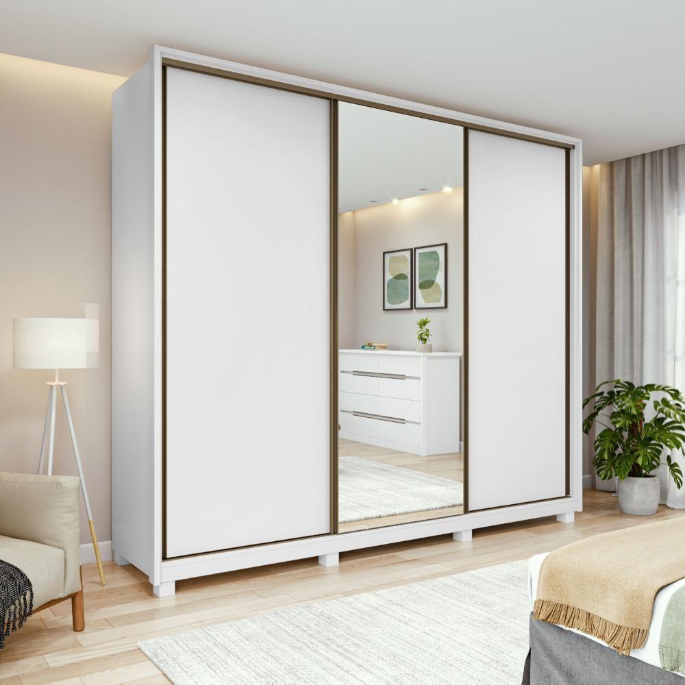 Guarda-roupa Casal 100% Mdf 3 Portas 6 Gavetas Vitta 2,70 Glass E Pés Branco - 1