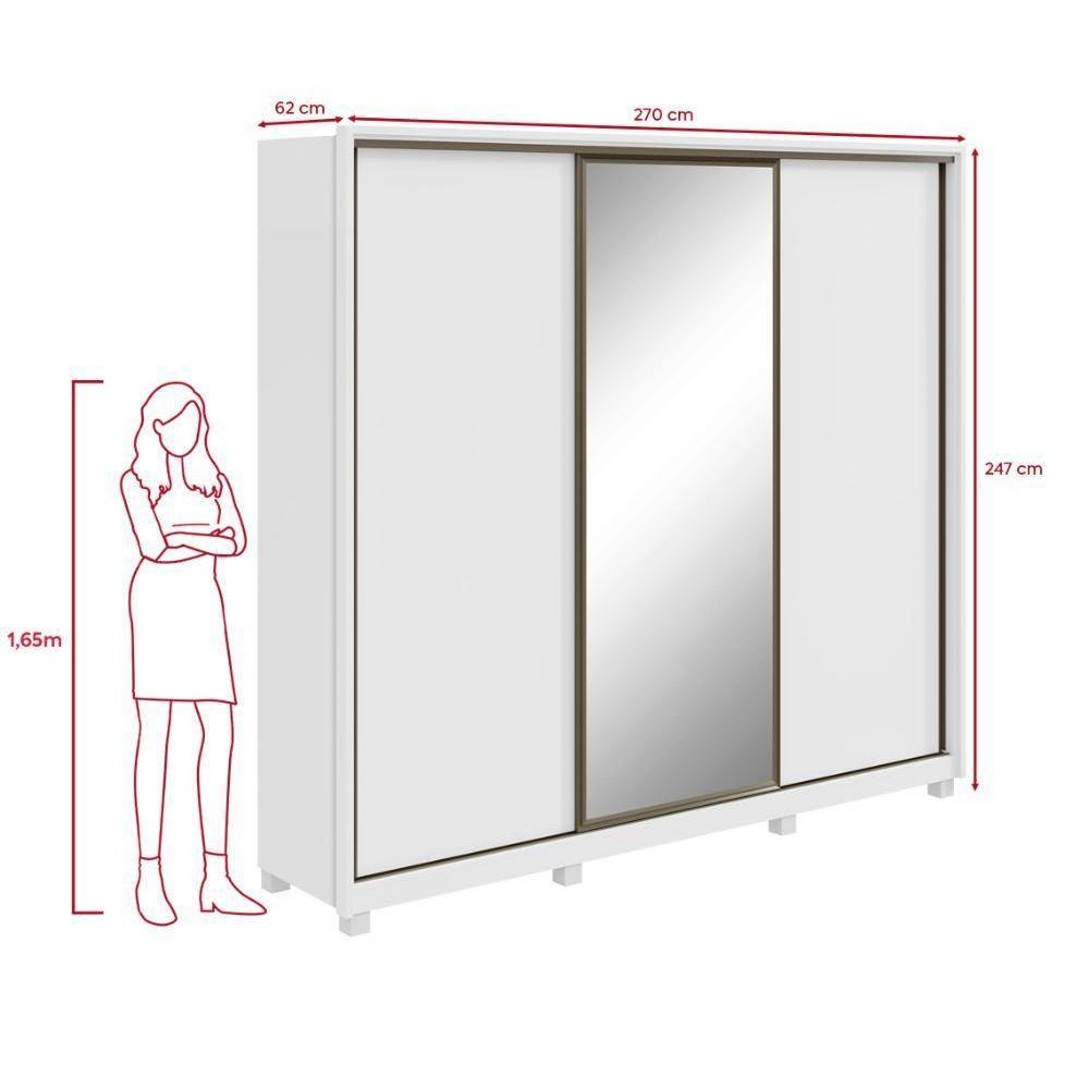 Guarda-roupa Casal 100% Mdf 3 Portas 6 Gavetas Vitta 2,70 Glass E Pés Branco - 2