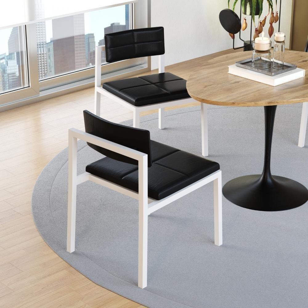 Cadeira Noah Encosto Anatômico Pés Brancos. Courino Preto Courino Preto - 2