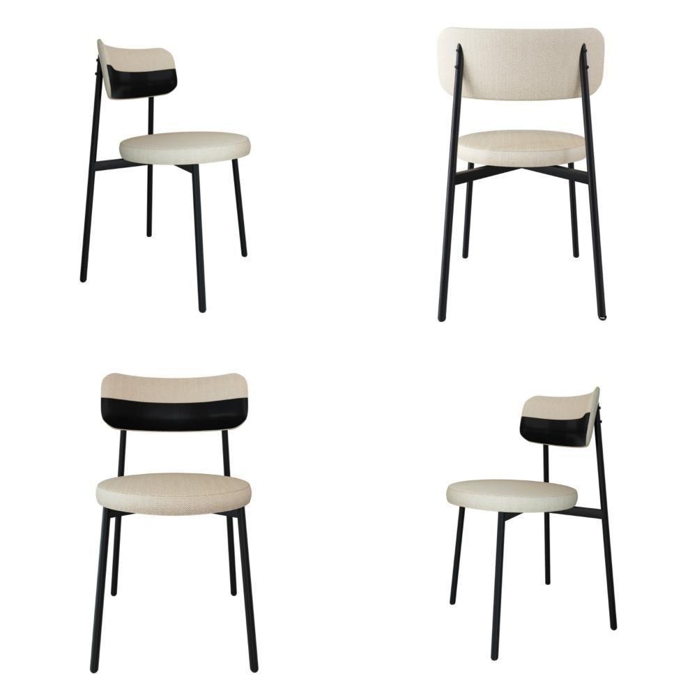 4 Unidades Cadeira Kyta Fixa C-4 Pés 50 X 44,7 X 83,8 Cm. Corriente Areia-courino Preto Corriente Areia-courino Preto - 1