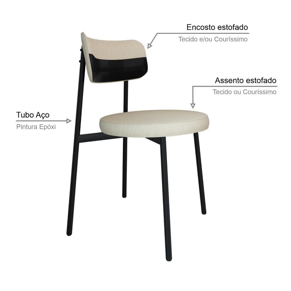 4 Unidades Cadeira Kyta Fixa C-4 Pés 50 X 44,7 X 83,8 Cm. Corriente Areia-courino Preto Corriente Areia-courino Preto - 3