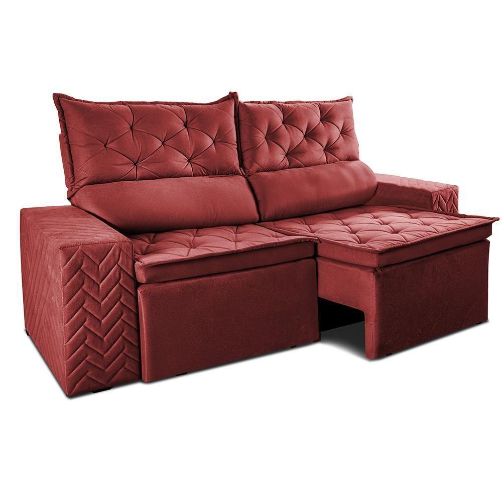 Sofá Retrátil E Reclinável 2,00m Essence Velusoft Vermelho Cama Inbox - 7