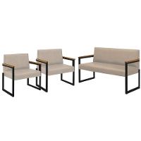 Conjunto Sofá 2 Lugares E 2 Poltronas Niterói Couro Off White Em Metal Preto - 1