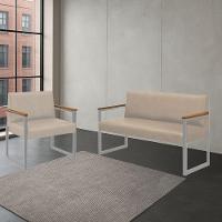 Conjunto Sofá 2 Lugares E 1 Poltrona Niterói Couro Off White Em Metal Champanhe - 2