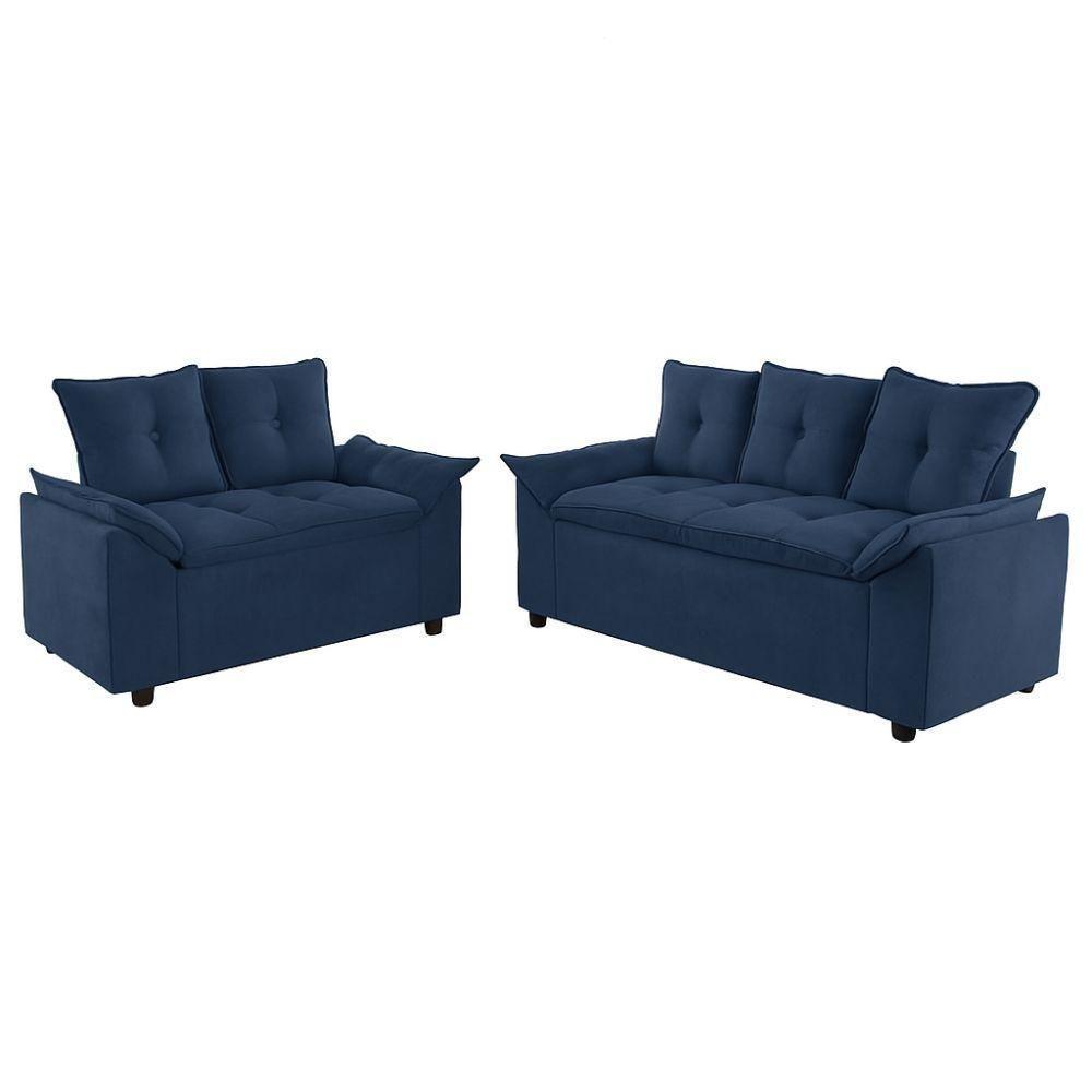 Conjunto Sofá 2 E 3 Lugares Viena Veludo Azul - 7