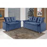 Conjunto Sofá 2 E 3 Lugares Viena Veludo Azul - 2