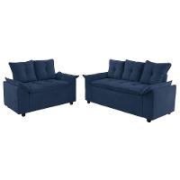 Conjunto Sofá 2 E 3 Lugares Viena Veludo Azul - 7