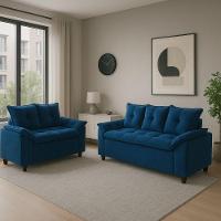 Conjunto Sofá 2 E 3 Lugares Viena Veludo Azul - 8