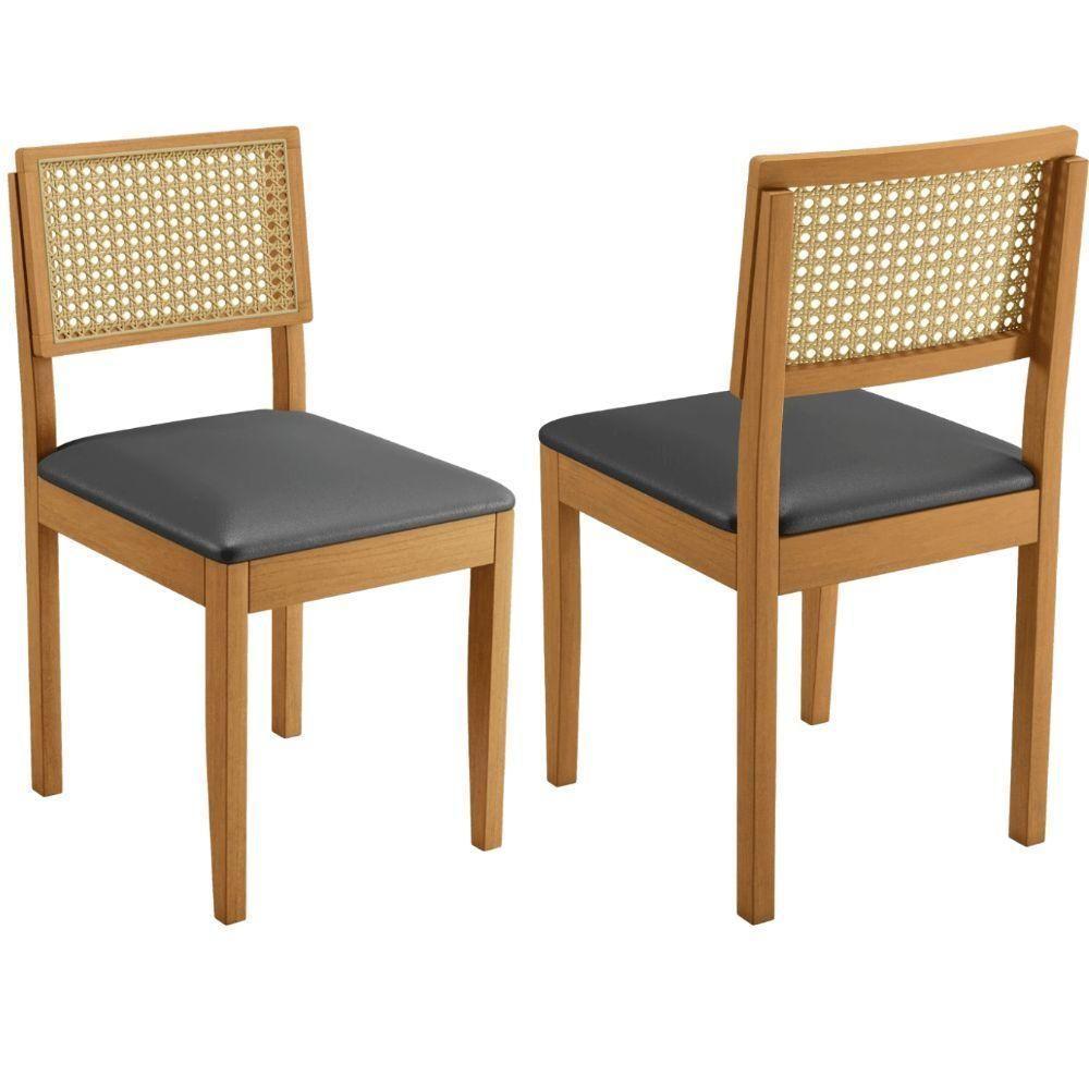 Conjunto 2 Cadeiras Jade 03 Com Rattan Veludo Cinza Pés Em Madeira Jcm - 4