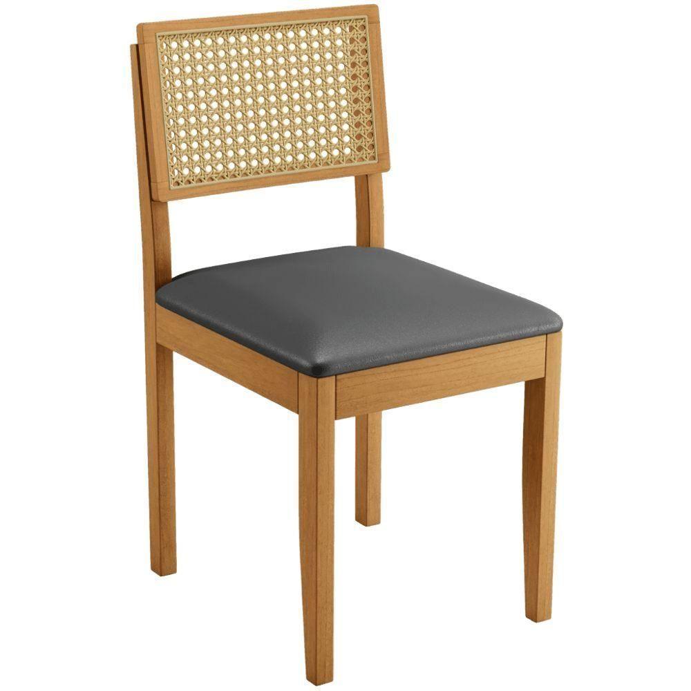 Conjunto 2 Cadeiras Jade 03 Com Rattan Veludo Cinza Pés Em Madeira Jcm - 5