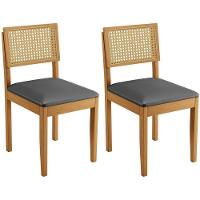 Conjunto 2 Cadeiras Jade 03 Com Rattan Veludo Cinza Pés Em Madeira Jcm - 1