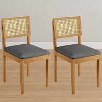 Conjunto 2 Cadeiras Jade 03 Com Rattan Veludo Cinza Pés Em Madeira Jcm - 2