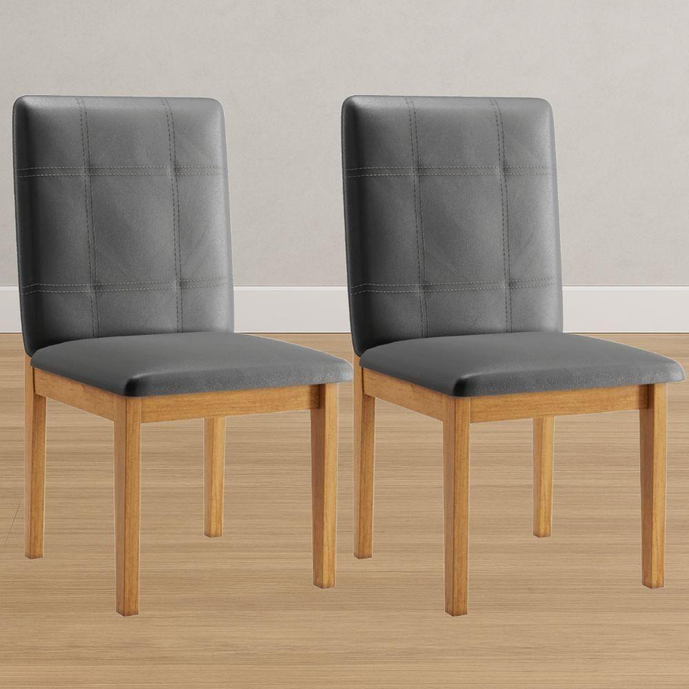 Conjunto 2 Cadeiras ágata Veludo Cinza Pés Em Madeira Jcm - 2