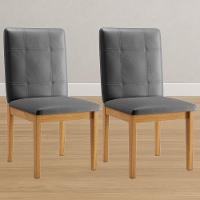 Conjunto 2 Cadeiras ágata Veludo Cinza Pés Em Madeira Jcm - 2