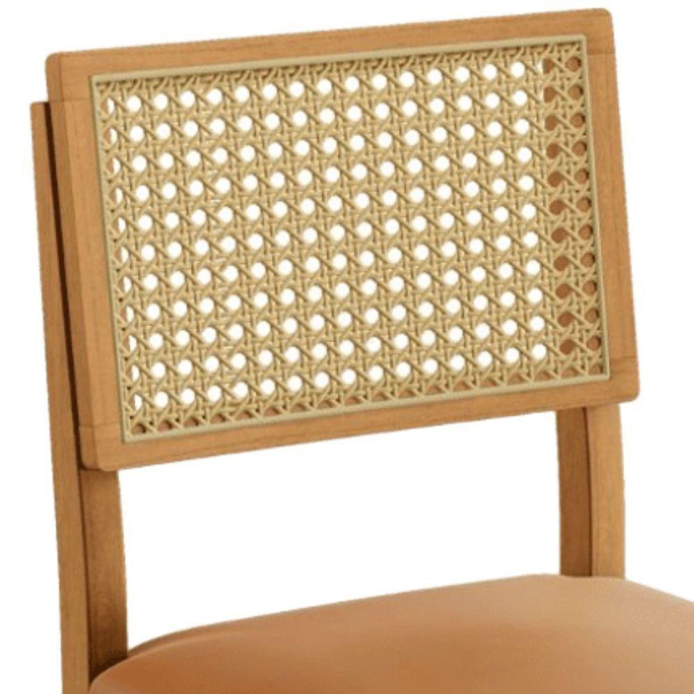 Conjunto 2 Cadeiras Jade 03 Com Rattan Couro Caramelo Pés Em Madeira Jcm - 7