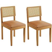 Conjunto 2 Cadeiras Jade 03 Com Rattan Couro Caramelo Pés Em Madeira Jcm - 1