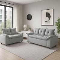 Conjunto Sofá 2 E 3 Lugares Viena Veludo Cinza Claro - 2