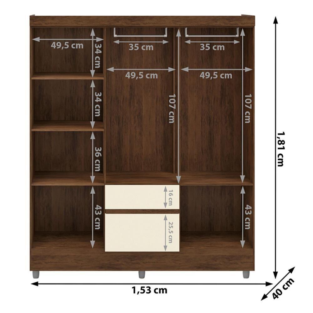 Guarda Roupa Casal 6 Portas 2 Gavetas 153 Cm 10091 Vlr Imbuia Champanhe - 3