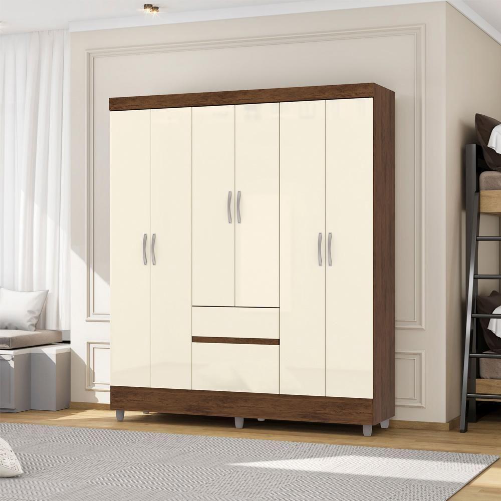 Guarda Roupa Casal 6 Portas 2 Gavetas 153 Cm 10091 Vlr Imbuia Champanhe - 7