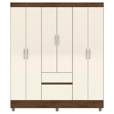 Guarda Roupa Casal 6 Portas 2 Gavetas 153 Cm 10091 Vlr Imbuia Champanhe