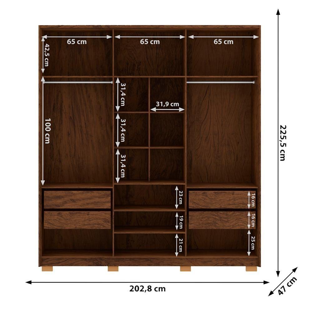 Guarda Roupa Casal 6 Portas 4 Gavetas Nor 203 Cm 10109 Vlr Imbuia Fend - 3