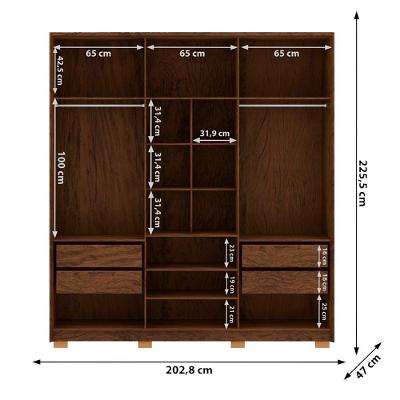 Guarda Roupa Casal Nor 6 Portas Bater 4 Gavetas Imbuia Fend MDF Milani Movelaria