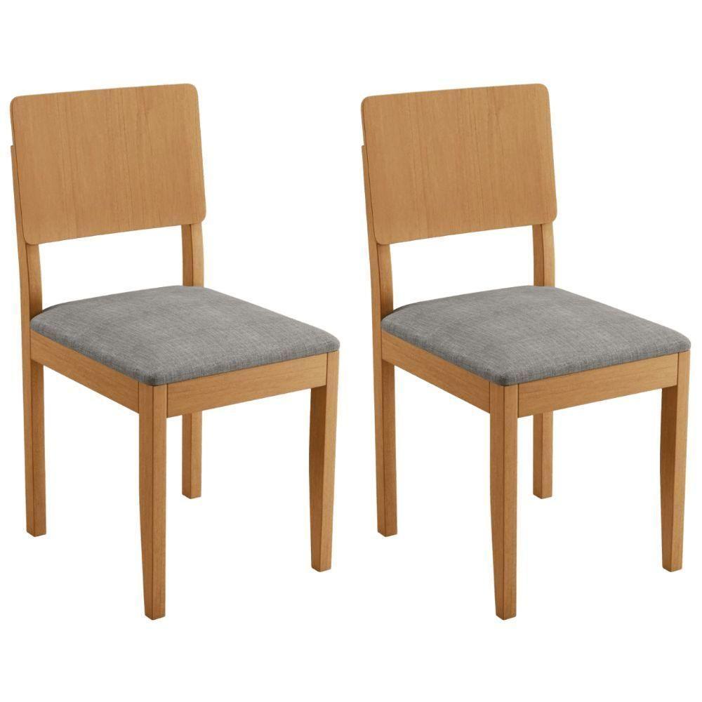 Conjunto 2 Cadeiras Jade 01 Linho Cinza Pés Em Madeira Jcm - 1