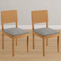 Conjunto 2 Cadeiras Jade 01 Linho Cinza Pés Em Madeira Jcm - 2