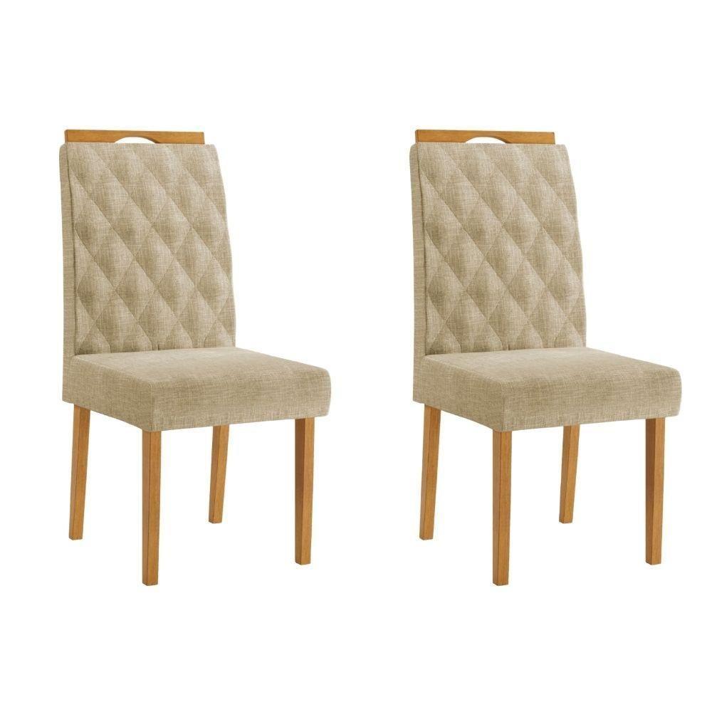 Conjunto 2 Cadeiras Rubi Linho Bege Pés Em Madeira Jcm - 1