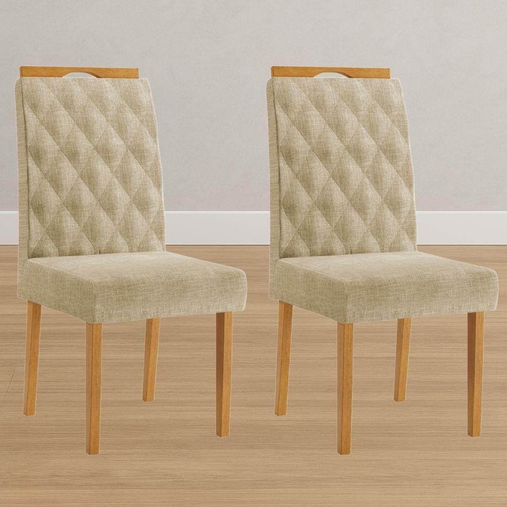 Conjunto 2 Cadeiras Rubi Linho Bege Pés Em Madeira Jcm - 4
