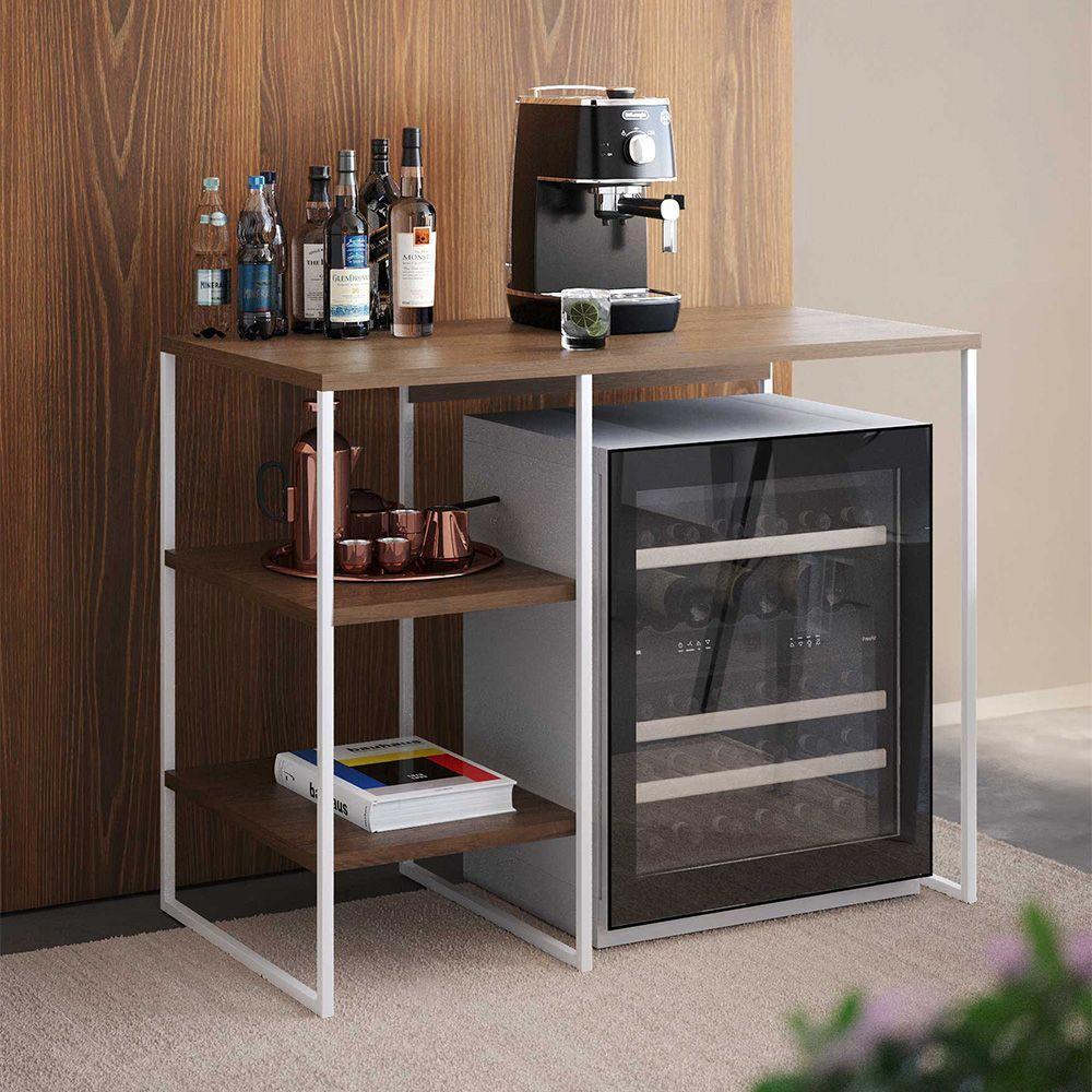 Aparador Adega Industrial Bar Barzinho Bourbon Aço Branco E Carvalho 95 Cm - 1