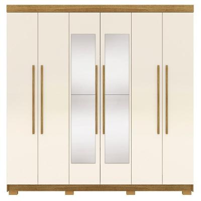 Guarda Roupa Casal 10037 + 60010 6 Portas Bater 2 Gavetas Nature Champanhe MDP