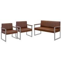 Conjunto Sofá 2 Lugares E 2 Poltronas Niterói Couro Marrom Em Metal Champanhe - 1