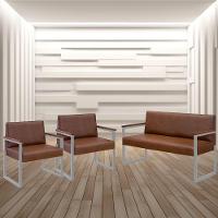 Conjunto Sofá 2 Lugares E 2 Poltronas Niterói Couro Marrom Em Metal Champanhe - 2