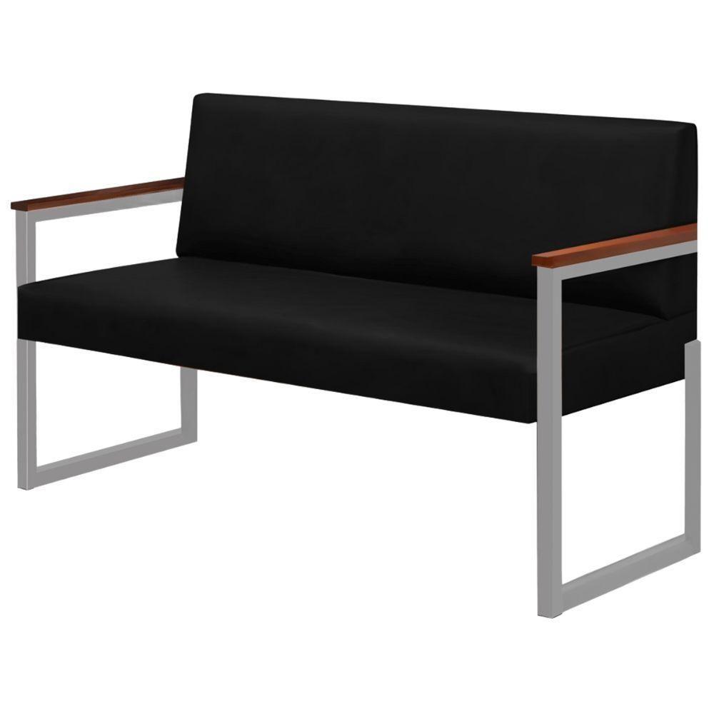 Conjunto Sofá 2 Lugares E 2 Poltronas Niterói Couro Preto Em Metal Champanhe - 5