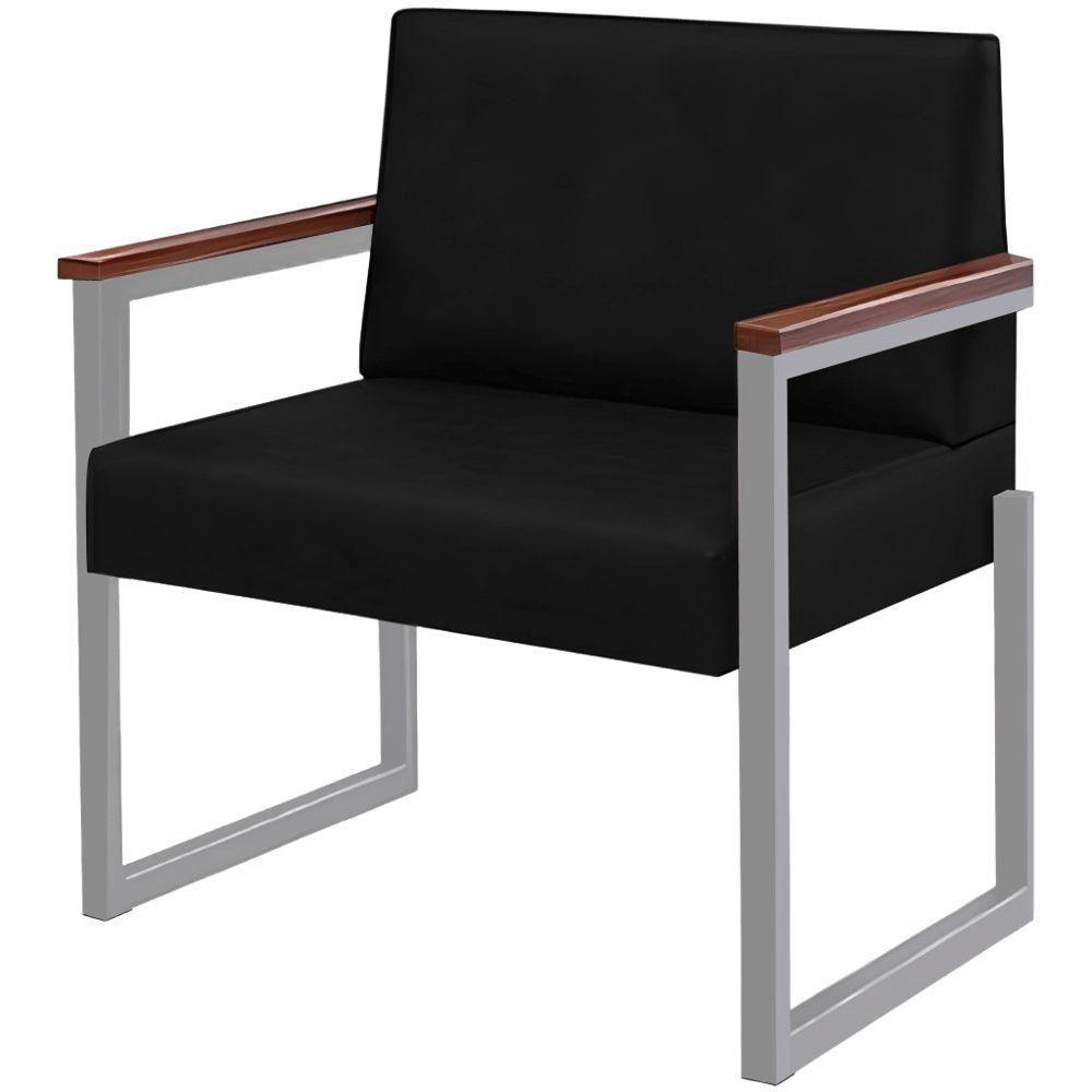 Conjunto Sofá 2 Lugares E 2 Poltronas Niterói Couro Preto Em Metal Champanhe - 6