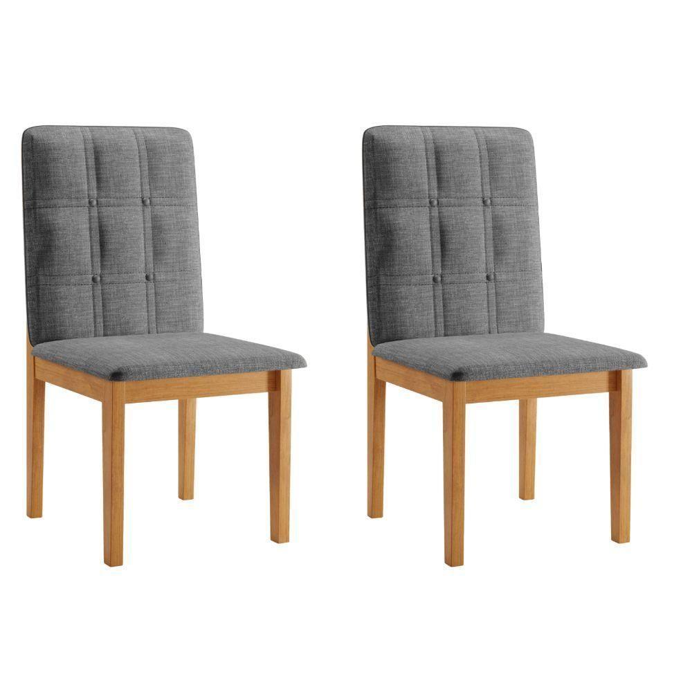 Conjunto 2 Cadeiras ágata Linho Cinza Com Botões Pés Em Madeira Jcm - 1