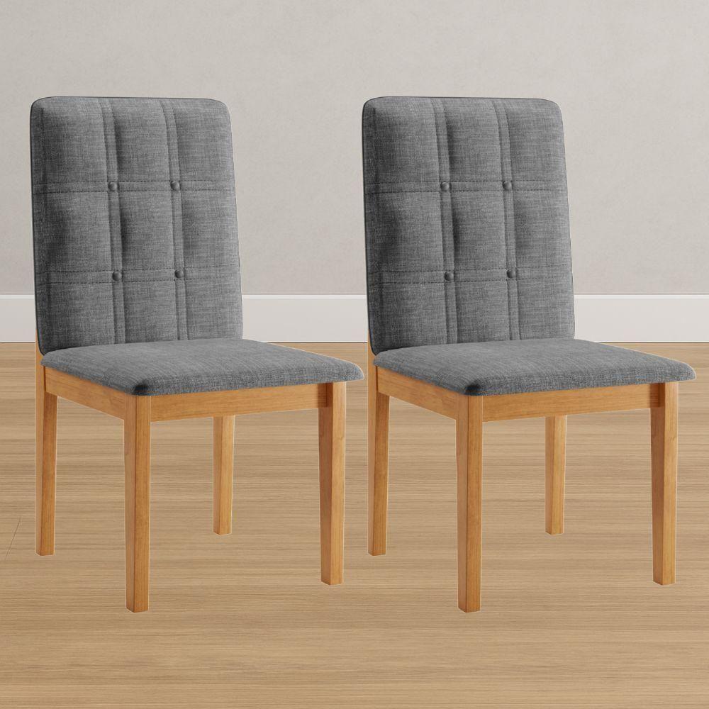Conjunto 2 Cadeiras ágata Linho Cinza Com Botões Pés Em Madeira Jcm - 2