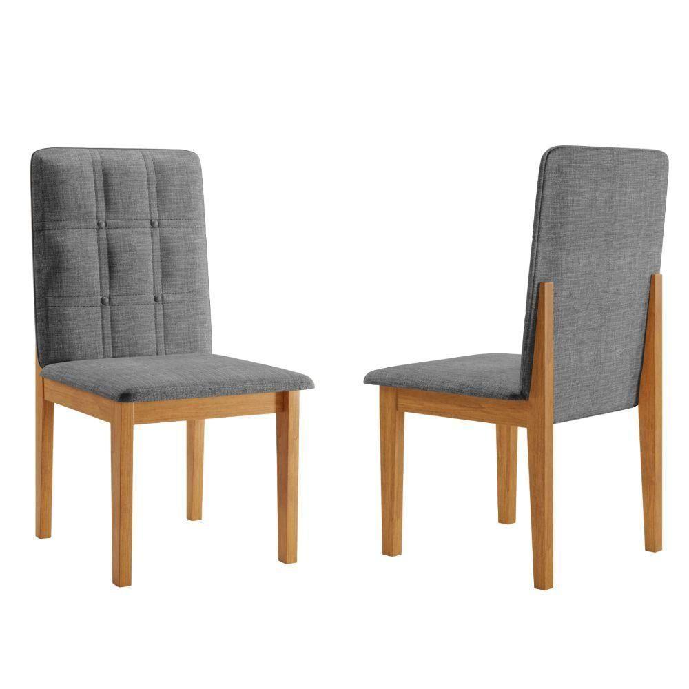 Conjunto 2 Cadeiras ágata Linho Cinza Com Botões Pés Em Madeira Jcm - 4