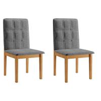 Conjunto 2 Cadeiras ágata Linho Cinza Com Botões Pés Em Madeira Jcm - 1
