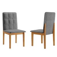 Conjunto 2 Cadeiras ágata Linho Cinza Com Botões Pés Em Madeira Jcm