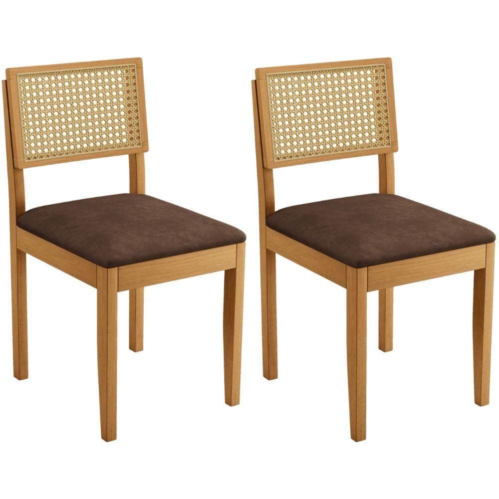 Conjunto 2 Cadeiras Jade 03 Com Rattan Verona Chocolate Pés Em Madeira Jcm - 1