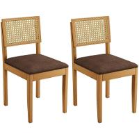 Conjunto 2 Cadeiras Jade 03 Com Rattan Verona Chocolate Pés Em Madeira Jcm - 1