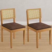 Conjunto 2 Cadeiras Jade 03 Com Rattan Verona Chocolate Pés Em Madeira Jcm - 3